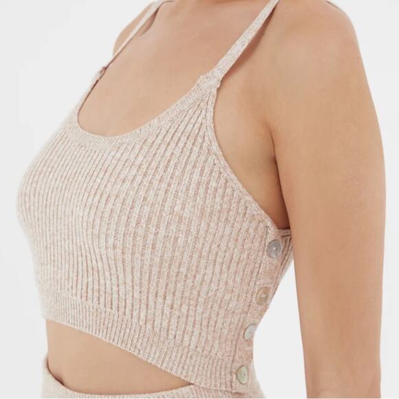 4th & Reckless Tasha Ribbed Knit Crop Top Tank, Camel sz L soft oatmeal cottage - Picture 2 of 11